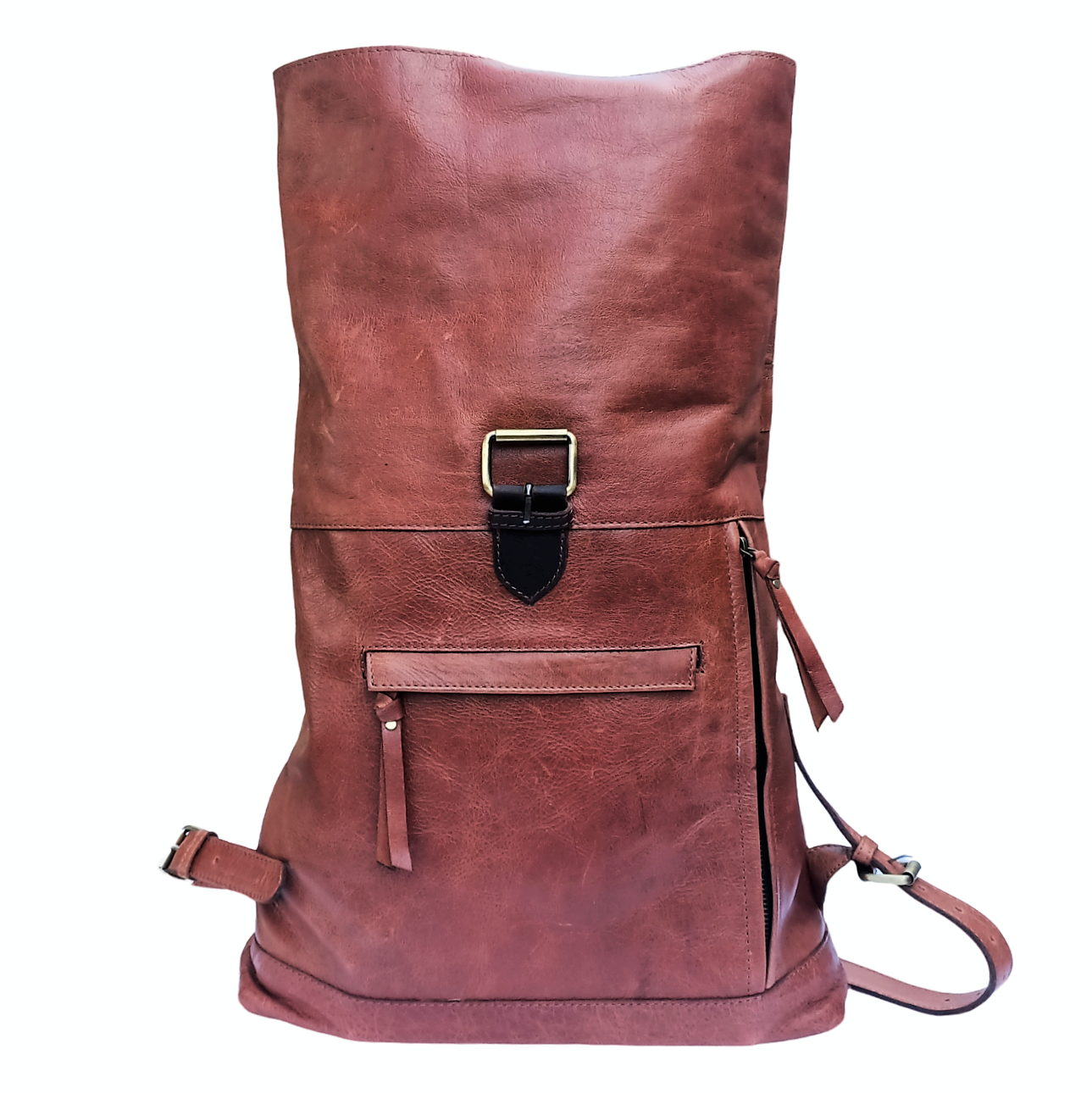 Rucksack de cuero marrón oscuro