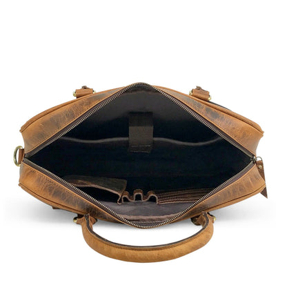 Bolsa para portátil de cuero marrón cazador