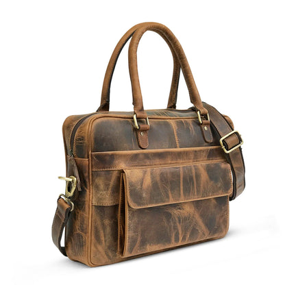Bolsa para portátil de cuero marrón cazador