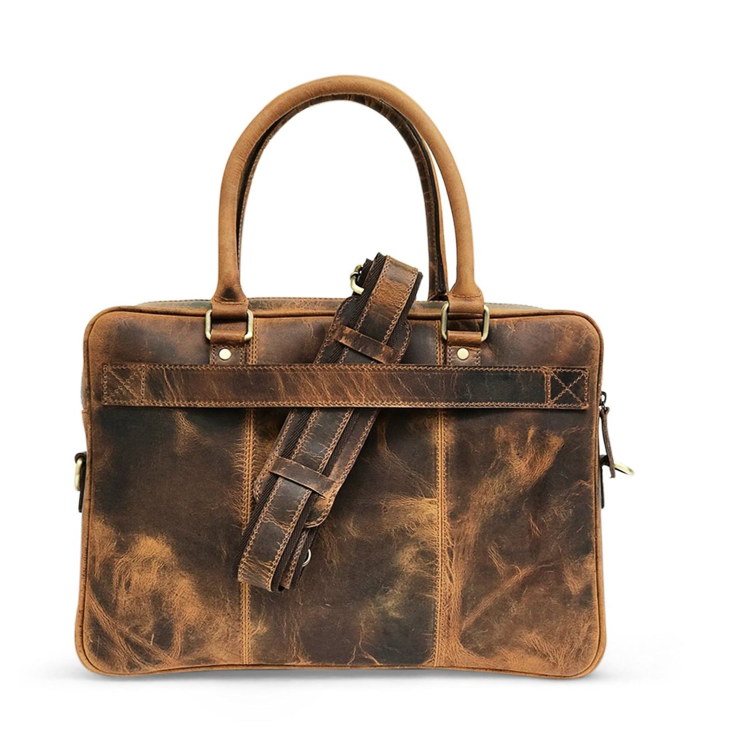 Bolsa para portátil de cuero marrón cazador