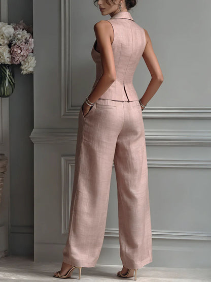 Conjunto de Dos Piezas para Mujer con Escote en V y Botones