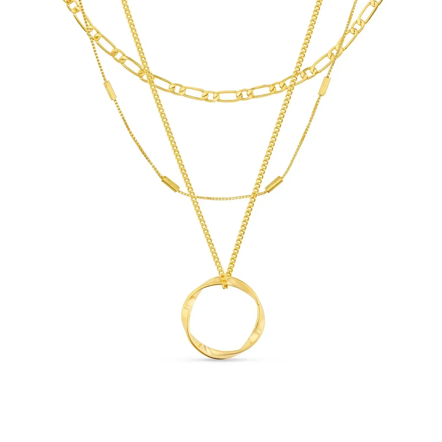 Collar de tres hilos con círculo abierto | Oro