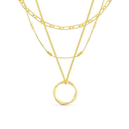 Collar de tres hilos con círculo abierto | Oro