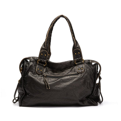 Bolso de Mano de Cuero Negro Vintage Elegante