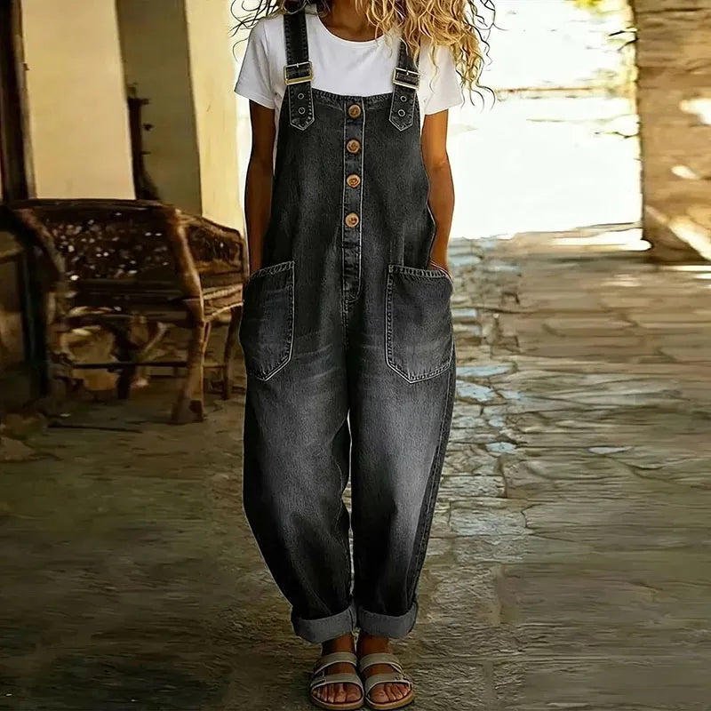 Carmen - Mono de mezclilla vintage de suave algodón con tirantes ajustables
