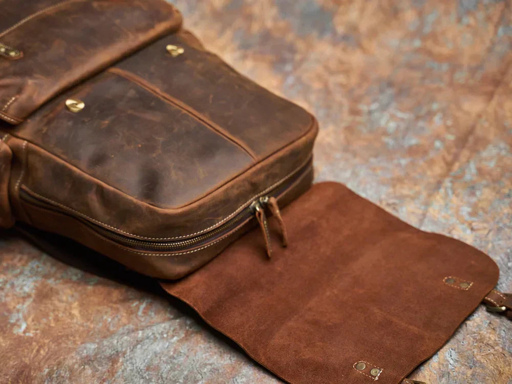 Mochila de viaje de cuero genuino en marrón | Mochila grande