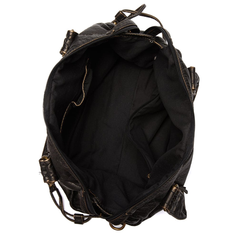 Bolso de Mano de Cuero Negro Vintage Elegante