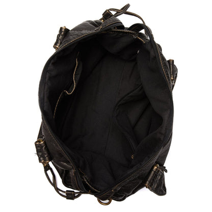 Bolso de Mano de Cuero Negro Vintage Elegante