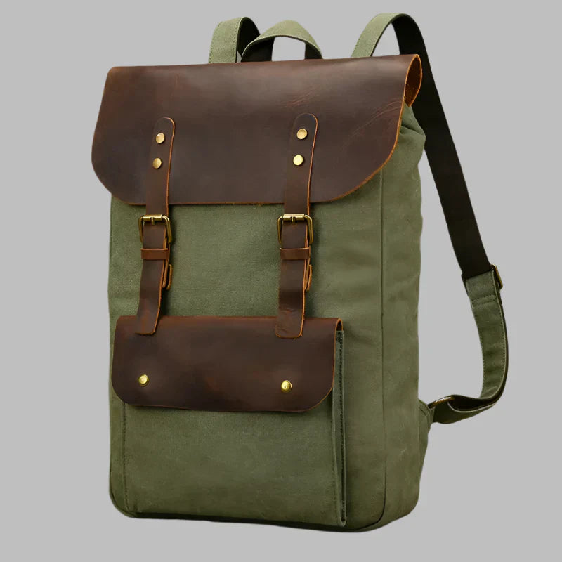Mochila auténtica de cuero y lona | Mochila vintage para laptop de colegio