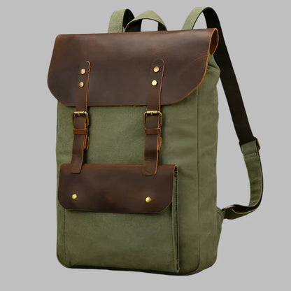 Mochila auténtica de cuero y lona | Mochila vintage para laptop de colegio