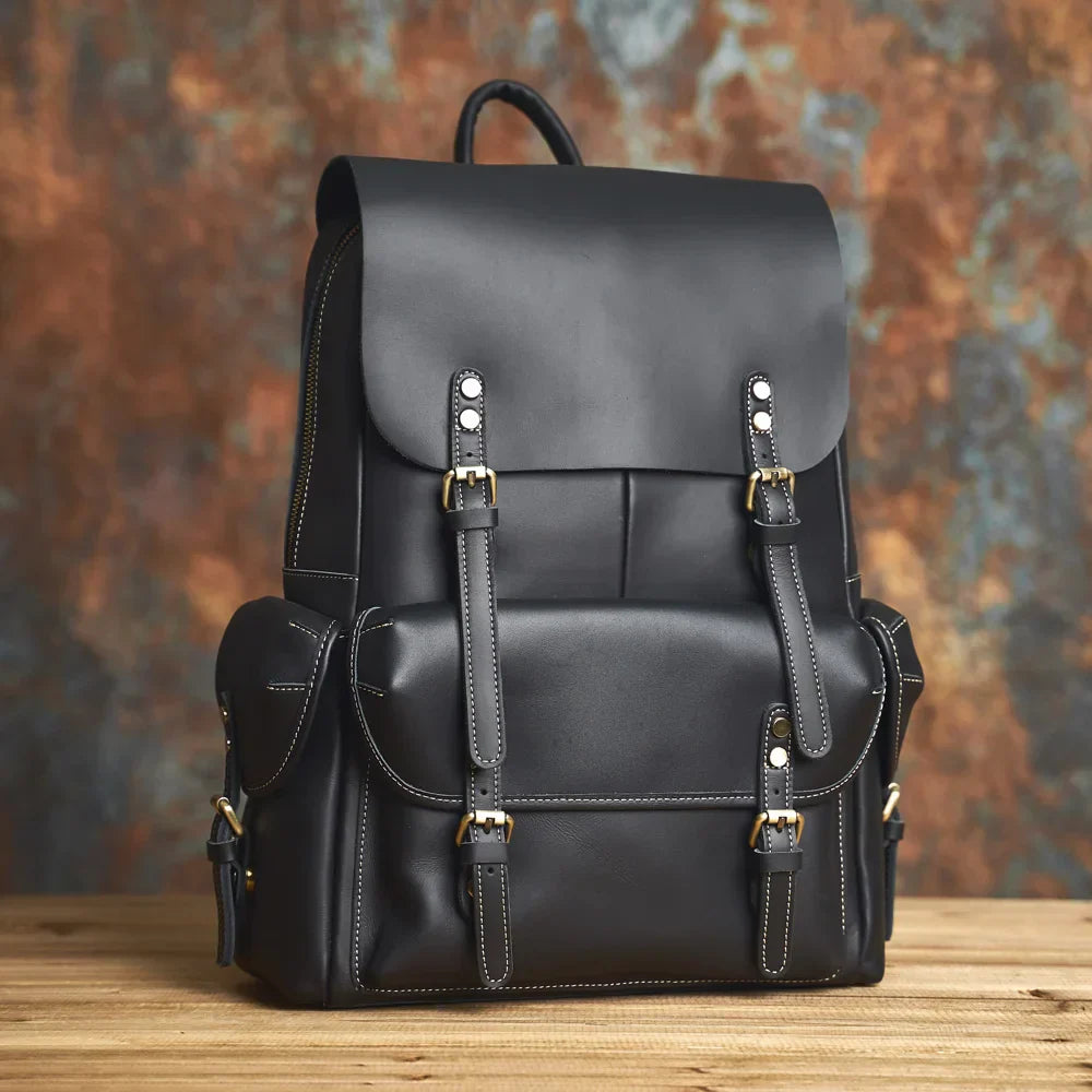 Mochila de viaje de cuero genuino en marrón | Mochila grande