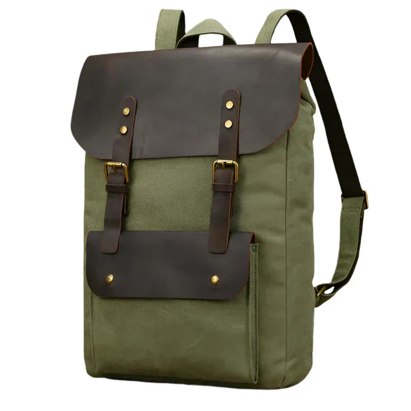 Mochila auténtica de cuero y lona | Mochila vintage para laptop de colegio