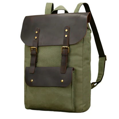 Mochila auténtica de cuero y lona | Mochila vintage para laptop de colegio
