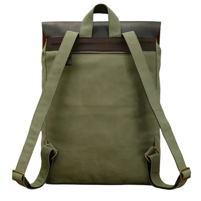 Mochila auténtica de cuero y lona | Mochila vintage para laptop de colegio