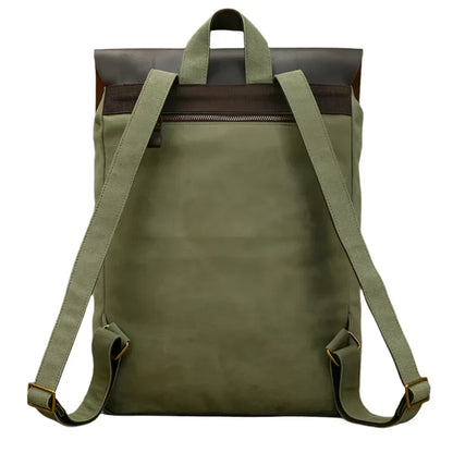 Mochila auténtica de cuero y lona | Mochila vintage para laptop de colegio
