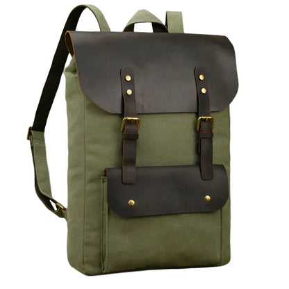 Mochila auténtica de cuero y lona | Mochila vintage para laptop de colegio