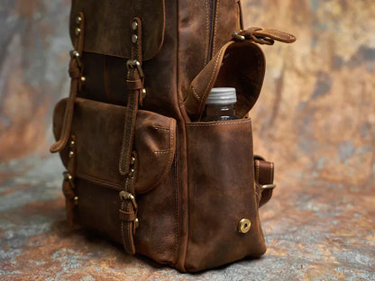 Mochila de viaje de cuero genuino en marrón | Mochila grande