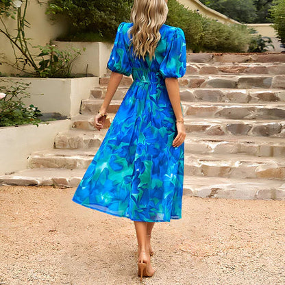 Everly - Vintage Glam Lantern Sleeve Midi Dress