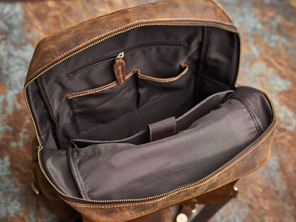 Mochila de viaje de cuero genuino en marrón | Mochila grande