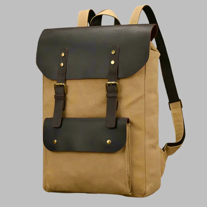 Mochila auténtica de cuero y lona | Mochila vintage para laptop de colegio