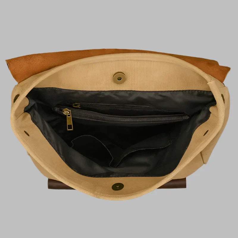 Mochila auténtica de cuero y lona | Mochila vintage para laptop de colegio