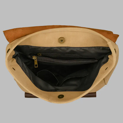 Mochila auténtica de cuero y lona | Mochila vintage para laptop de colegio