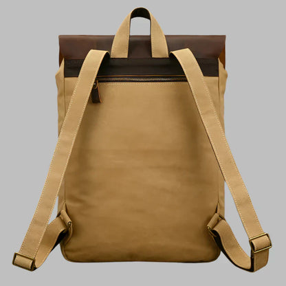Mochila auténtica de cuero y lona | Mochila vintage para laptop de colegio