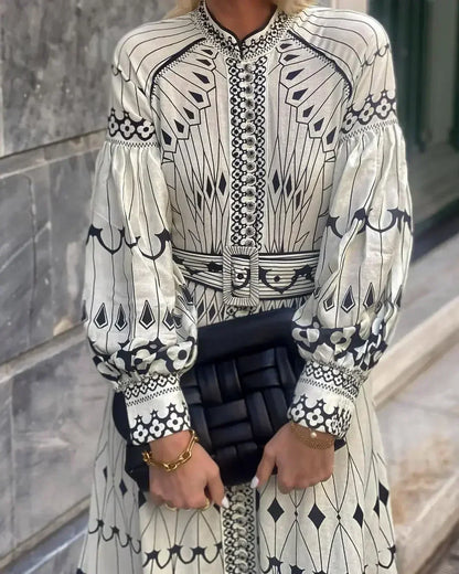 Eulalia - Retro Stand Collar Boho Dress