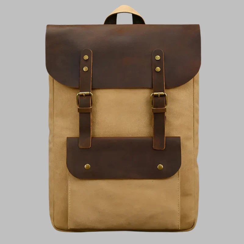 Mochila auténtica de cuero y lona | Mochila vintage para laptop de colegio