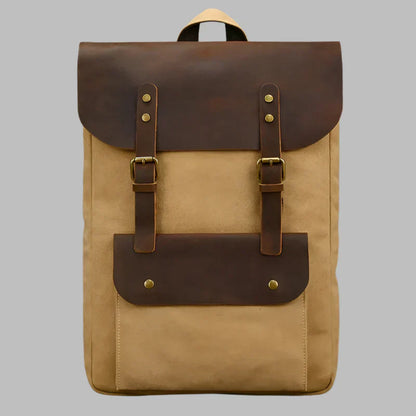 Mochila auténtica de cuero y lona | Mochila vintage para laptop de colegio