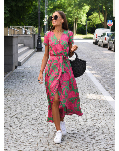 Tzahalit™ | Stylish V-Neck Floral Dress