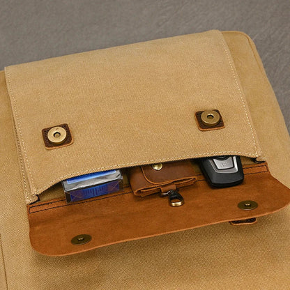 Mochila auténtica de cuero y lona | Mochila vintage para laptop de colegio