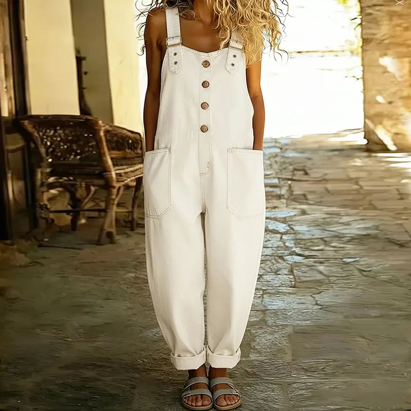 Carmen - Mono de mezclilla vintage de suave algodón con tirantes ajustables