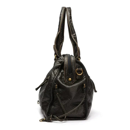 Bolso de Mano de Cuero Negro Vintage Elegante