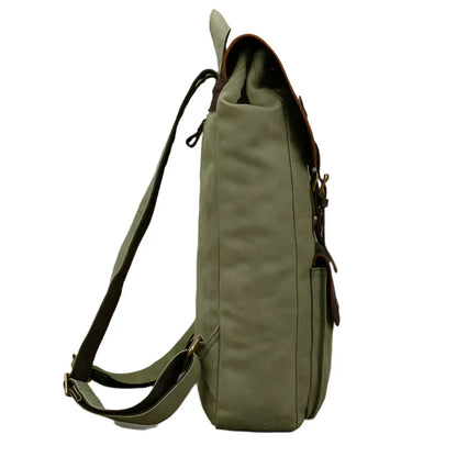Mochila auténtica de cuero y lona | Mochila vintage para laptop de colegio