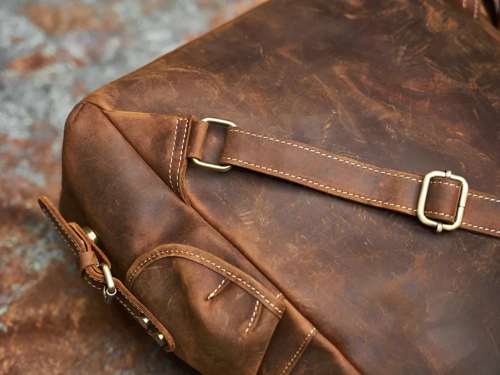 Mochila de viaje de cuero genuino en marrón | Mochila grande