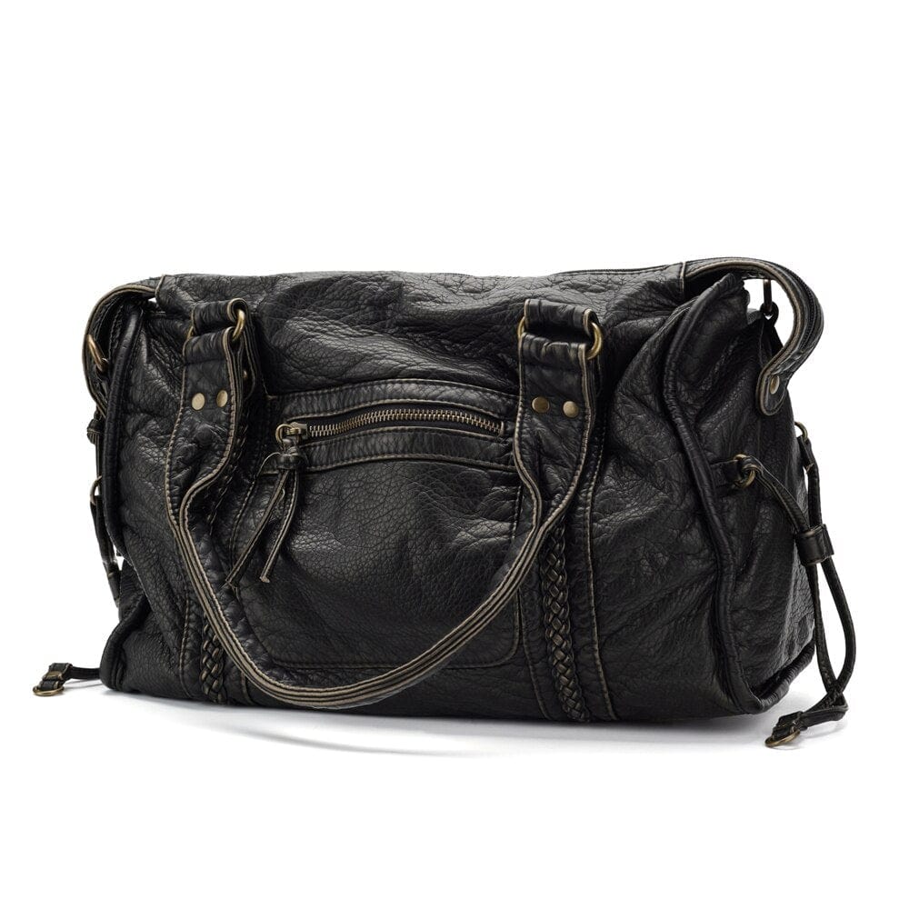 Bolso de Mano de Cuero Negro Vintage Elegante