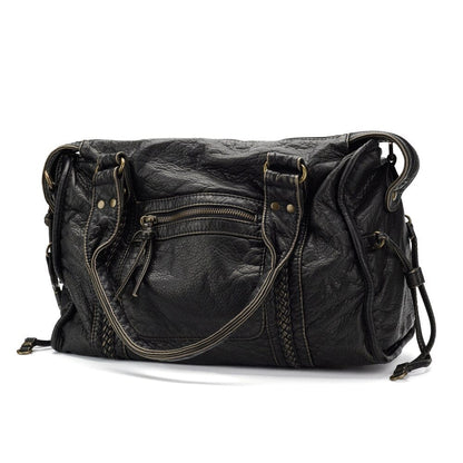 Bolso de Mano de Cuero Negro Vintage Elegante