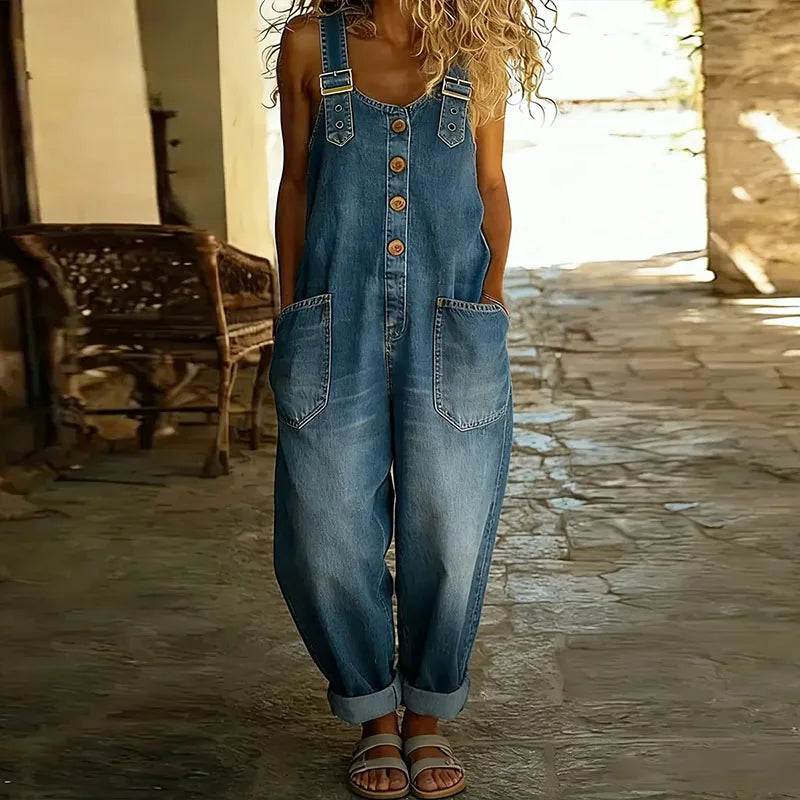 Carmen - Mono de mezclilla vintage de suave algodón con tirantes ajustables
