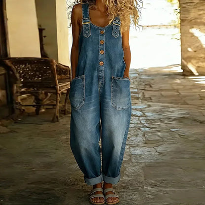 Carmen - Mono de mezclilla vintage de suave algodón con tirantes ajustables