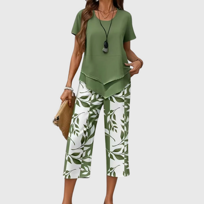 Avy™ | Conjunto de dos piezas informal con estampado de hojas