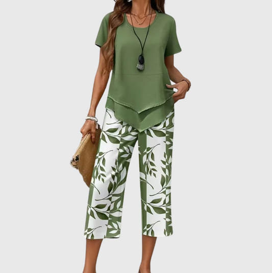 Avy™ | Conjunto de dos piezas informal con estampado de hojas