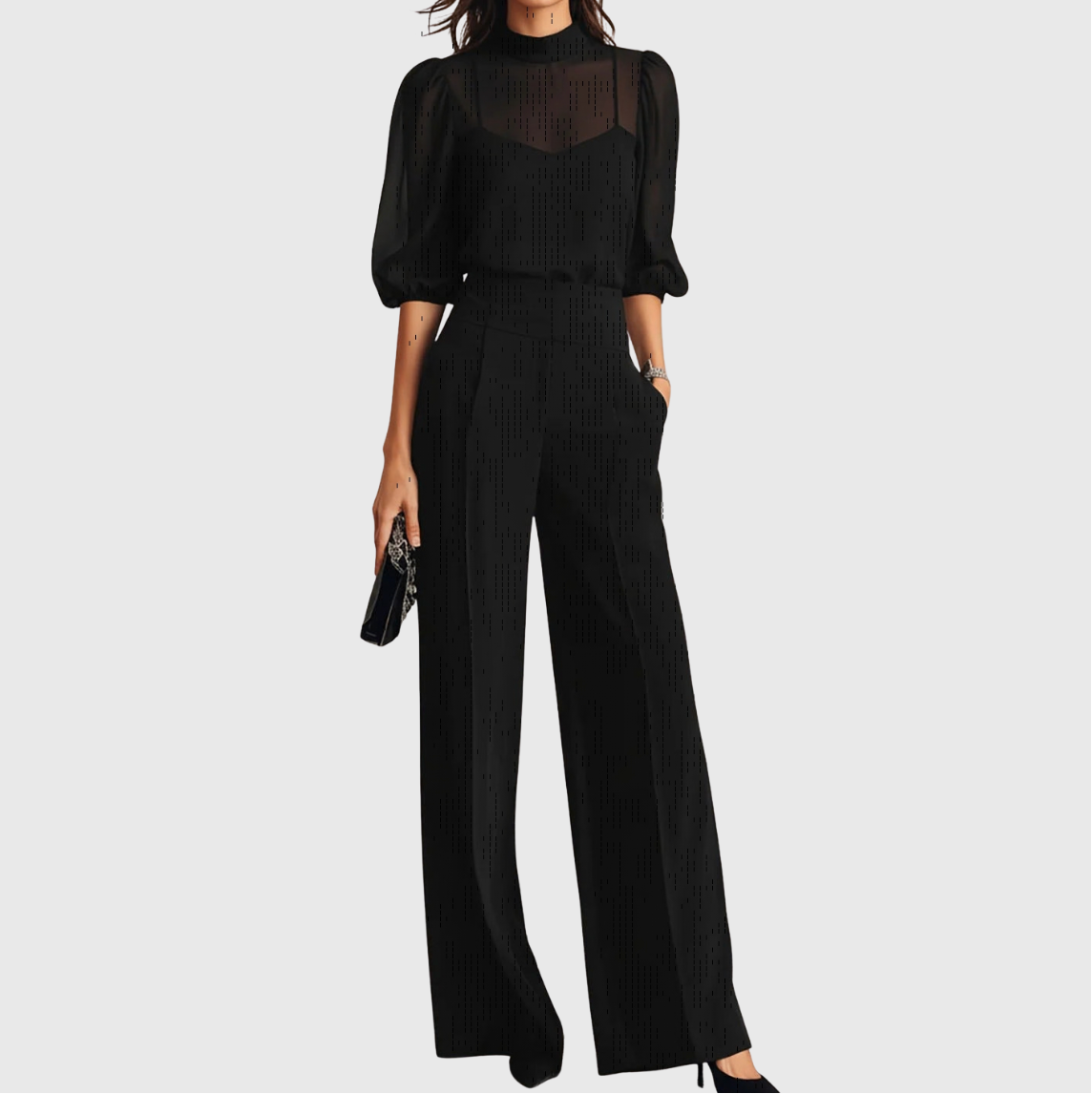 Elodie | Conjunto de tres piezas que consiste en una blusa y un pantalón de pierna ancha