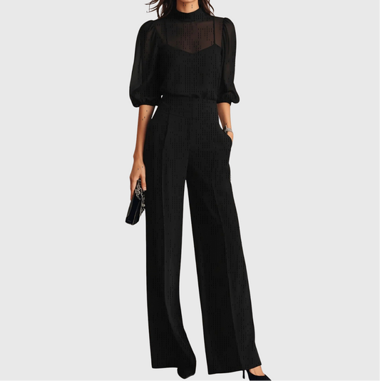 Elodie | Conjunto de tres piezas que consiste en una blusa y un pantalón de pierna ancha