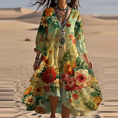 Ida™ - Vintage Boho V-Neck Dress