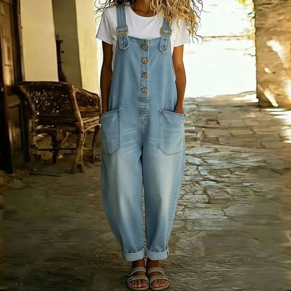 Carmen - Mono de mezclilla vintage de suave algodón con tirantes ajustables