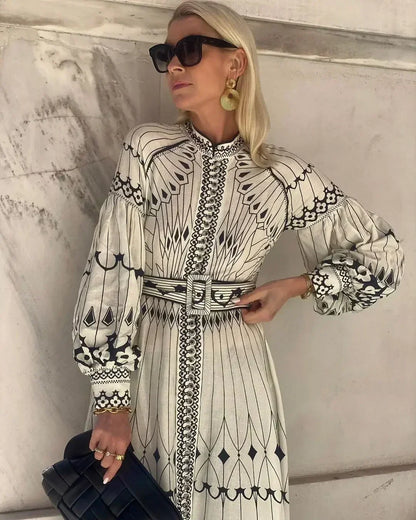 Eulalia - Retro Stand Collar Boho Dress