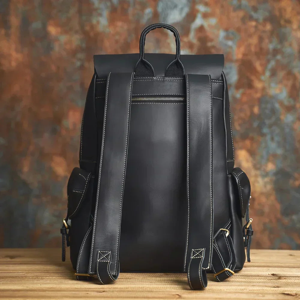 Mochila de viaje de cuero genuino en marrón | Mochila grande