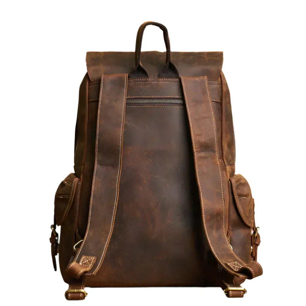Mochila de viaje de cuero genuino en marrón | Mochila grande