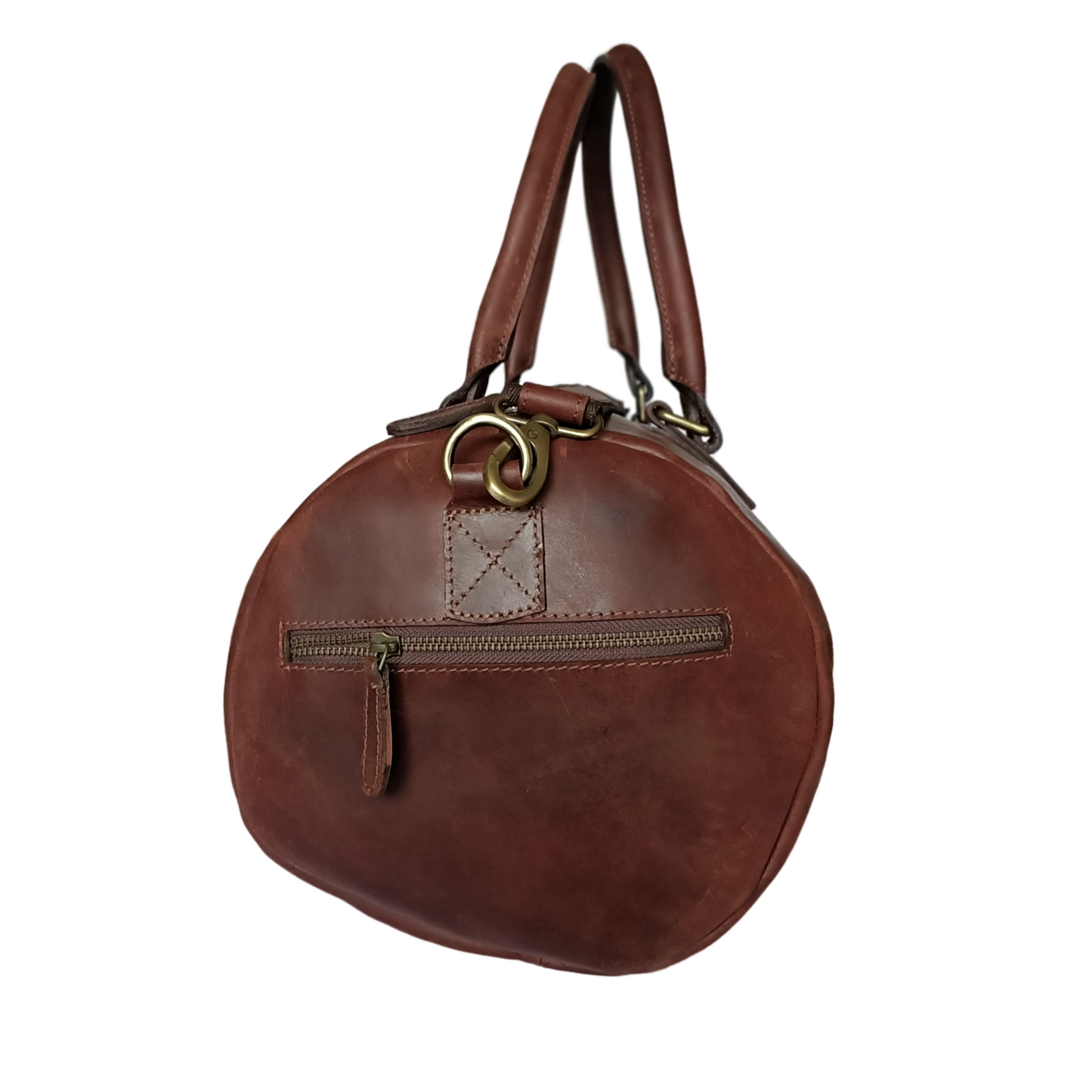 Bolso de viaje de cuero marrón en tono oscuro